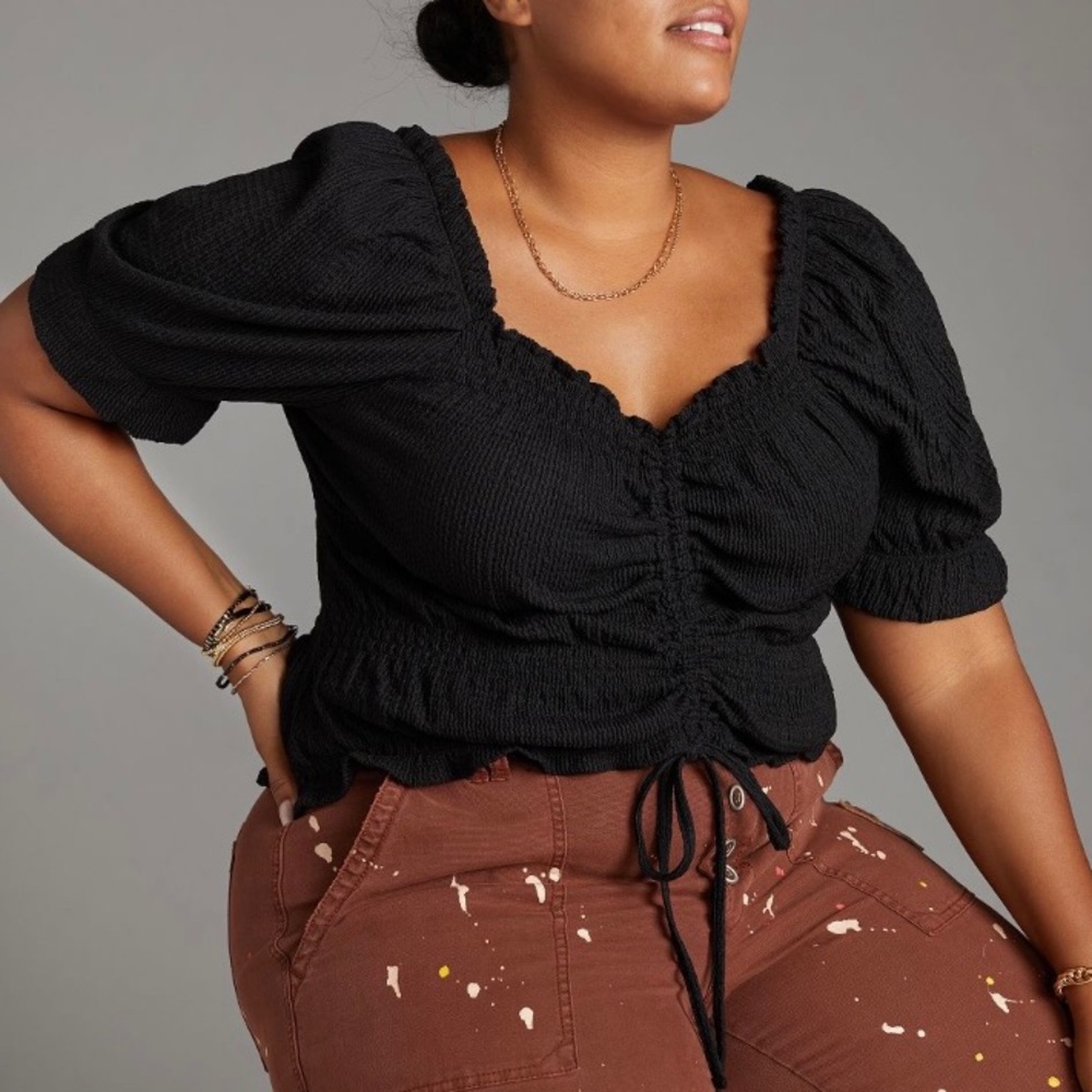 Anthropologie Black Ruched Top